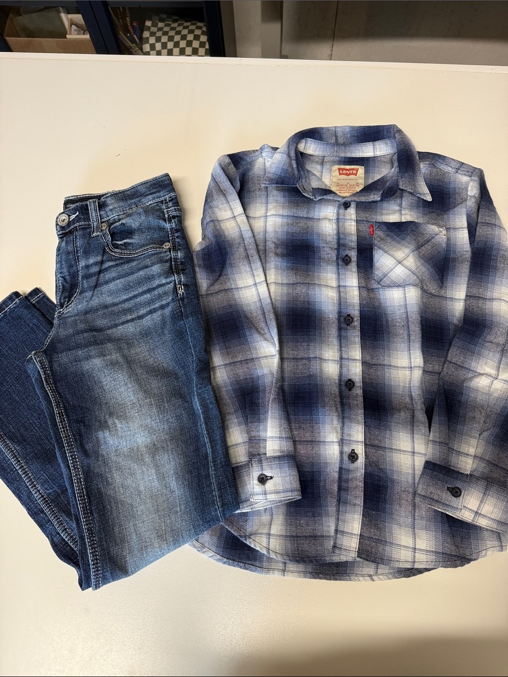 Levi's Blue and White Plaid Boys Button-Down Shirt